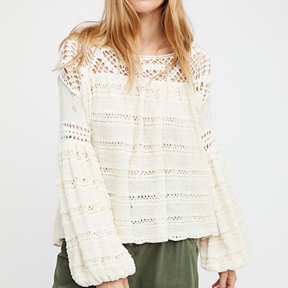 Free People Ivory Oversized Knit Boho Top Size Medium